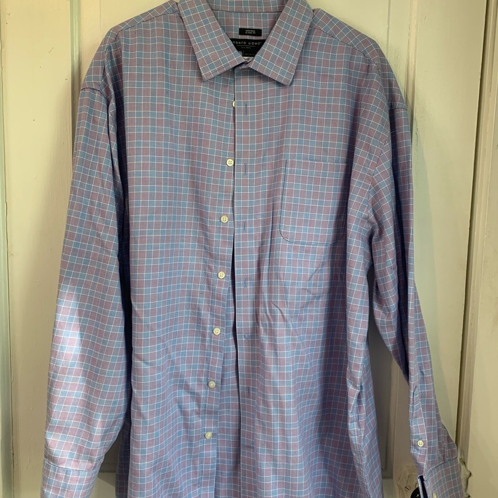 Pronto Uomo Casual Blue and Pink Plaid Shirt